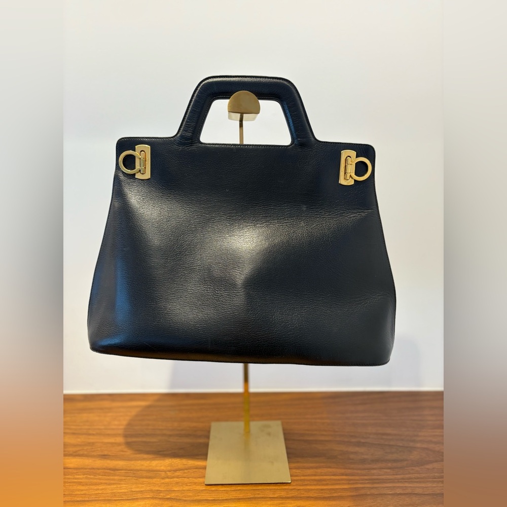 Salvatore Ferragamo Wanda Black Satchel with Gold